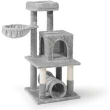 Local Delivery-CAPHAUS Tall Climbing Modern Indoor Play Tower For Large Cats Kittens, 70-Inch With Top Perch, Cat Cave Condo, Cat Tree W Hammock, Multi-Level Cat Activity Tree W Cute Scratching Posts - 淺灰色 - 查看 9