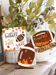 3 Piezas/Set, 1/75 Set Decoración de bandeja escalonada de madera con tema de fútbol de otoño, hojas de otoño rústicas, señal de cosecha de fútbol para decoración de mesa de fiesta de Acción de Gracias en estilo granja (sin bandeja)