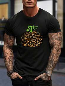 Camiseta de Halloween con divertidas gafas de calabaza - Camiseta de temporada espeluznante para hombres y mujeres - Conjunto informal de otoño - Moda de huerto de calabazas - Regalo de ropa de disfraz de Halloween para el marido - Negro - Ver 1
