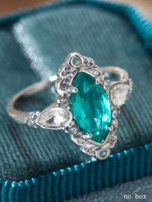 1 件优雅时尚复古风格绿色马眼形锆石结婚戒指，珠宝礼物 - 戒指 - 查看 6