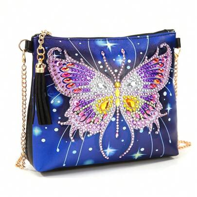 1pc/Set DIY Butterfly Diamond Painting Handbags With Chain Strap - Special Shape Crystal Rhinestone Diamond Art Crossbody Purse With Zipper, PU Leather Makeup Bags For Women, Perfect Holiday Gifts For Daily Commute, Dinners And Travel