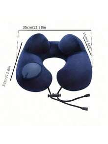 1 chiếc gối hỗ trợ cổ hình chữ U bơm hơi di động, gối du lịch polyester phong cách thường ngày, vỏ gối có thể tháo rời, có khóa kéo, dành cho người ngủ nghiêng, lý tưởng cho máy bay, ô tô, ngủ trưa, gối bơm hơi thích hợp cho du lịch và văn phòng Phụ kiện du lịch - Màu xanh hải quân - Xem 3