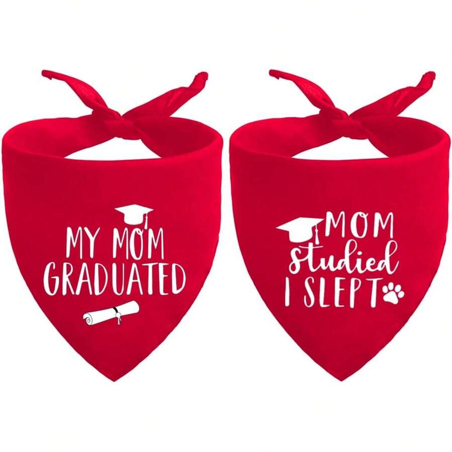 2025 Green Graduation Dog Bandanas Puppy Scarf - My Mom Graduated Dog Outfits - 2 Pcs Adjustable Triangle Double-Layer Reversible Pet Bandanas For Small Medium Large Cat Dogs - Red - View 1