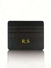 1pc Customized Unisex Casual PU Leather Name Initials Or Icon Mini Wallet, Open Style ID Card Holder For Men/Women - Gift Idea