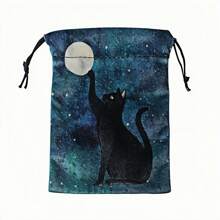 Double-Sided Kitten Print Polyester Tarot Card Pouch (18x13cm), Drawstring Storage Bag For Cards, Crystals & Holiday Gifts