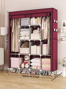 1pc Multicolor Portable Wardrobe, Easy Assemble Home Closet With Side Pockets, Versatile Storage Cabinet For Clothes, Blankets, Bags, Hats, Towels