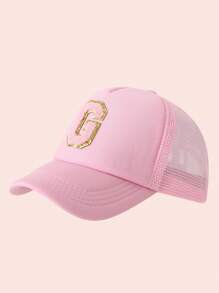 1 pièce Casquette en maille avec impression de 26 lettres rose pour enfant, casquette de baseball unisexe pour bébé avec visière, convient aux activités extérieures et à l'usage quotidien, protection solaire