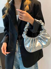 Elegant Cloud Bag Wrinkled Style, Women Shoulder Bag - Silver - View 2