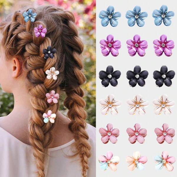 10pcs Flower Print Cute Casual Zinc Alloy Mini Hair Clips, Colorful Shiny Daily Accessories Fashion Hair Accessories Flower Claw Clips Cute Hair Claw