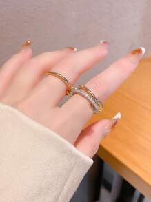 1pc Fashionable Elegant Bicolor Cubic Zirconia Multi-Element Interlocking Ring