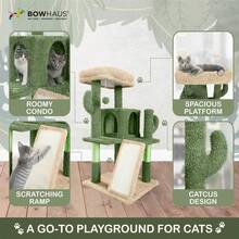 Local Delivery-CAPHAUS Tall Climbing Modern Indoor Play Tower For Large Cats Kittens, 70-Inch With Top Perch, Cat Cave Condo, Cat Tree W Hammock, Multi-Level Cat Activity Tree W Cute Scratching Posts - màu xanh lá - Xem 4