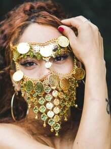 1 pieza - Accesorios de danza del vientre con velos de monedas, accesorios de juego de roles, máscaras clásicas y de moda que son regalos ideales para niñas. Son excelentes opciones para la danza del vientre, citas, fiestas, actuaciones de baile, juegos de roles, máscaras Niqab Burqa Burka y diademas con rhinestones. Esta diadema te hace lucir misteriosa y cuando te mueves, las monedas hacen un sonido claro y brillante. Las buenas expresiones definitivamente te harán divertirte en fiestas de Halloween