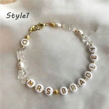 1pc Custom Letter Beaded Bracelet, Bride Wedding Bridesmaid Jewelry, White Beaded Friendship Bracelet, Party/Wedding Gift - Multicolor - View 2