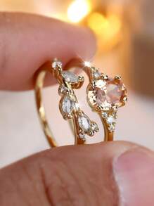 Vanel 2PCS Fashion Elegant Inlaid Cubic Zirconia Oval Cut Ring 2 Pieces Set Ring Casual Gift Choice