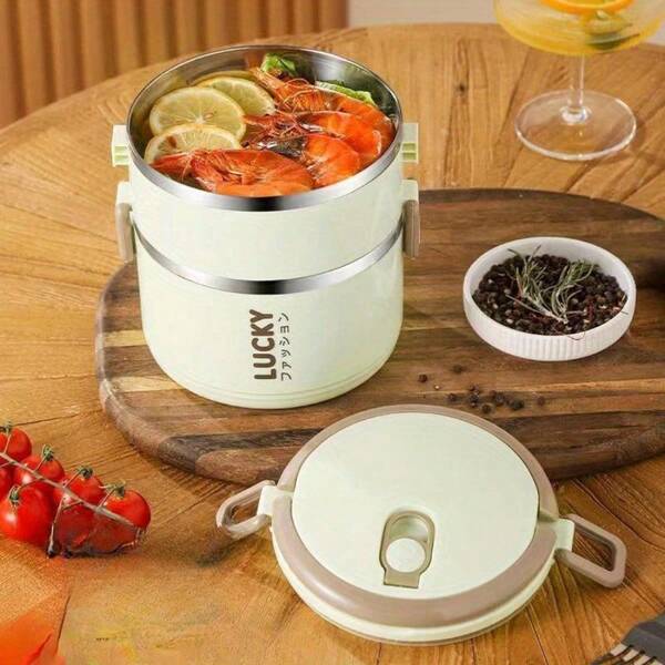 Bol à nouilles instantanées en acier inoxydable à double couche et couvercle, boîte à lunch Bento mignonne, boîte d'emballage alimentaire de voyage, boîte de sous-emballage, fournitures scolaires