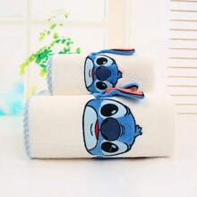 Disney 2pcs Disney Stitch Cartoon Bath Towel & Cute Blue Hand Towel, Suitable For Daily Use, Travel And Holidays Back To School For Beauty Salon Home Bathroom