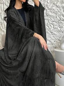 1pc Elegant Casual Tie-Dye Printed Breathable Abaya Cardigan Long Robe, Suitable For Daily Wear And Gatherings