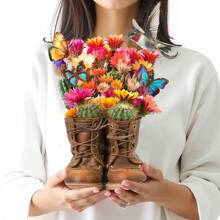 Tarjeta tipo pop-up con estilo de botas de cactus, con flor pintada por láser, y sobre, de 12 pulgadas. Tarjeta de felicitación en blanco, tarjeta memorándum, tarjeta de regalo, de cumpleaños, de agradecimiento