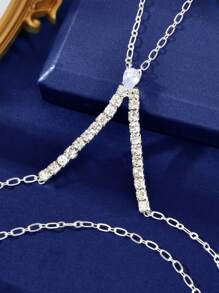 1 Pc Fashion Rhinestone Decor Silver Chain Bracelet With Rings Party Prom Jewelry Women