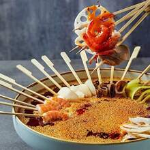 200pcs/100pcs/50pcs/10pcs Natural Bamboo Skewers, Smooth & Splinter-Free. Appetizers, Flat Bamboo Sticks. Snacks, Fruits, Seafood, Sausages. Suitable For Restaurants, Night Markets, Weddings, Parties, Picnics, Outdoor Activities