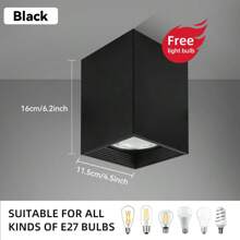 Faretti a incasso ad alta luminosità di grandi dimensioni, forma quadrata/rotonda, attacco lampadina E27 sostituibile, alloggiamento in metallo, tensione AC 85-265V, adatto per uso domestico, living, negozi, supermercati, centri commerciali, ristoranti, caffè, bar, gallerie, lobby, scale, camera da letto, cucina, soffitto, parete