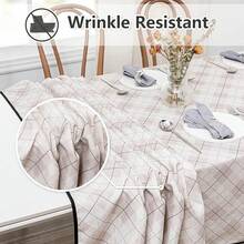 MYSKY HOME Faux Linen Table Cloth Nappe Table Rectangulaire 60x84 Inch, Boho Tablecloth Dustproof Table Cover Kitchen Party Holiday Wedding Banquet, Beige With Beige Tassels