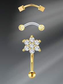 CIZME 3 件 16G 弧形杠铃眉环不锈钢耳钉 16G 眉环套装银链吊坠耳钉 CZ 月亮耳环耳钉耳钉耳钉耳钉饰品男女耳钉耳钉耳钉耳钉耳钉耳钉身体穿孔弧形杠铃