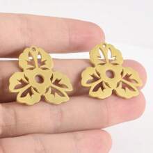 2pcs Fashionable 304 Stainless Steel Gold/Silver Plant & Flower Pattern Pendant, Vacuum Electroplated Durable Craft, Suitable For Necklace, Earrings, DIY Jewelry Making