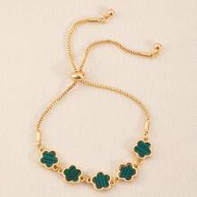 1 pieza Pulsera de acero inoxidable bañada en oro con diseño floral, pulsera elegante de estilo floral como regalo de joyería para niños