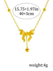 1 Peça Colar Pingente Coração em Forma de Laço de Aço Inoxidável, Colar Gargantilha Pingente Coração Laço Dourado Vintage Luxuoso, Presente Elegante para Meninas e Mulheres