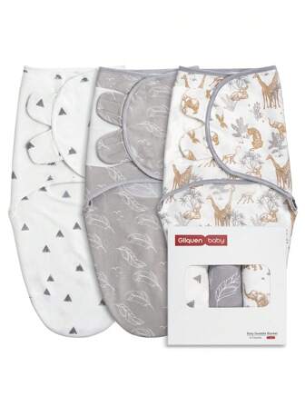GLLQUEN BABY 3 แพ็ค ผ้าห่อตัวเด็กทารกออร์แกนิก สำหรับเด็กแรกเกิด - ผ้าห่อตัวเด็ก 0-3 เดือน, ผ้าห่มห่อตัวเด็ก, ได้รับการรับรอง Oeko-Tex