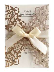 20 张金色闪光空心玫瑰形婚礼请柬，附信封和回复卡，预扎缎带，适用于婚礼、周年纪念、订婚派对、新娘送礼会、招待会 - 彩色 - 查看 10