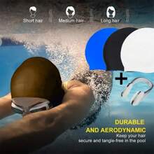 Silicone Waterproof Swim Cap, Matching Nose Clips, Women Men Universal, For All Hairstyles, Comfortable Anti-Slip Swim Cap