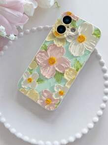 1pc Fashion Oil Painting Floral Solid Color Frosted TPU Shockproof Phone Case Compatible With IPhone 16/15/14/13/12/11/XSMAX/X/XS/XR/7PLUS/8PLUS/7/8