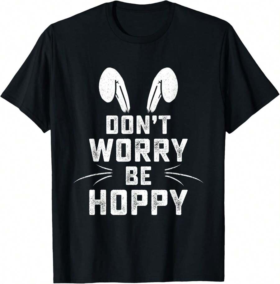No te preocupes, sé alegre, divertida camiseta de conejito de Pascua. - Negro - Ver 1