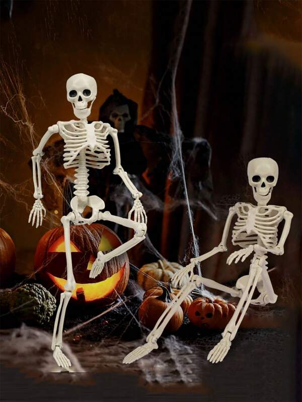 40cm/15.74in Horror Skeleton Prop, Haunted House Decoration For Bar & Halloween, Realistic Skull Skeleton Hanging Ornament, Display Piece
