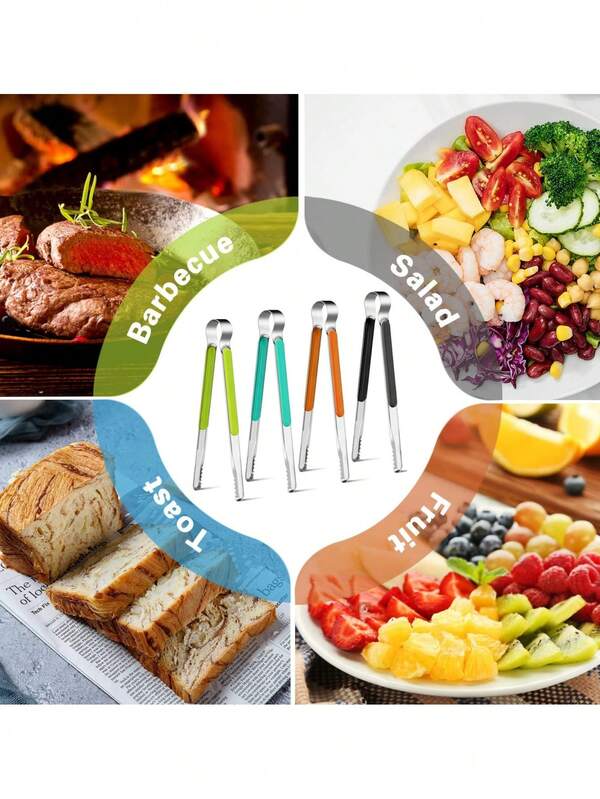 Stainless Steel BBQ Food Kitchen Tongs, Heat Resistant Grill Tongs, Kitchen Cooking Tongs, Silicone Food Tongs, Stainless Steel Kitchen Tongs With Non-Slip Handles, Non-Stick Cooking Tongs, Suitable For Baking Grilling, Camping Grilling, Serving, Cooking, Salads, Serving And Buffet, Outdoor Grilling Supplies Accessories, Kitchen Accessories.
