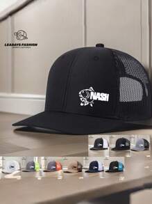 1 Piece Adjustable Dad Hat Truck Driver Baseball Cap, Printed With "NASH" Fish Pattern - Lightweight, Breathable, Suitable For Daily Leisure And Outdoor Sports - Ideal Father'S Day Gift, Casual Headwear, Camping, Picnic, Sports Cap