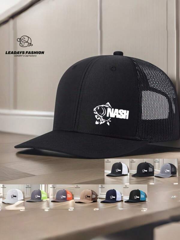 1 Piece Adjustable Dad Hat Truck Driver Baseball Cap, Printed With "NASH" Fish Pattern - Lightweight, Breathable, Suitable For Daily Leisure And Outdoor Sports - Ideal Father'S Day Gift, Casual Headwear, Camping, Picnic, Sports Cap