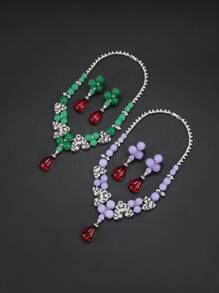 1 Set Of 3pcs Luxurious Cubic Zirconia Necklace & Earrings Jewelry Set, Fashion Personalized Necklace Accessory Suitable For Formal Dress, Party, Valentine's Day, Holiday Gift