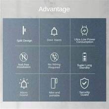 1pc White Smart Door & Window Anti-Theft Alarm, Available In 1pc, 4pcs Or 12pcs Pack, Multi-Functional Home Door Magnetic Alarm With High Decibel Alert, Long Standby Mini Portable Anti-Theft Device Suitable For Single Women, Homes And Stores, No Drilling Installation - White - View 11