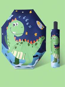 1pc Dinosaur Pattern Semi-Automatic Folding Umbrella, Thick Rib Design, For Children, Foldable Lightweight For Kids, Boys & Girls, Suitable For School & Kindergarten