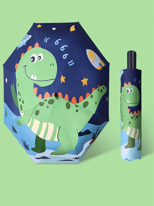 1pc Dinosaur Pattern Semi-Automatic Folding Umbrella, Thick Rib Design, Safe For Children, Foldable Lightweight For Kids, Boys & Girls, Suitable For School & Kindergarten