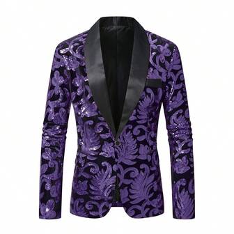 Men's Shiny Sequin Blazer, Nightclub Stage Performance, Long Sleeve Polyester Material