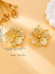 1 Par de Brincos de Botão com Decoração Floral de Dupla Camada com Textura, Adequado para Mulheres em Festas, Reuniões, Galas e Passeios, ótimo presente