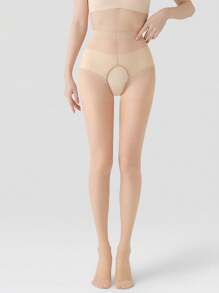 1 paio di leggings trasparenti super sottili di colore unito da donna, adatti per 80-140 libbre, 150-175 cm di altezza, con design vita alta e inguine, in morbida miscela di nylon ed elastan, collant aderenti e sexy senza cuciture