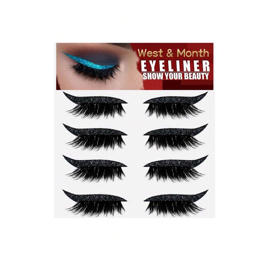 European And American Four Pairs Of Eyelashes Eyeliner Stickers Glue-Free Self-Adhesive Frozen Strips Curling False Eyelashes - 黑色 - 查看 1