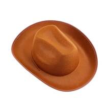 Women Men Cowboy Hat Classic Roll Up Brim Fedora Cowgirl Hat Western Cowboy Hat Stage Performance Hat - Brown - View 3