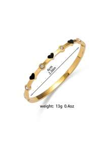 Novo Bracelete de Aço Inoxidável, Acento em Zircônia com Design em Formato de Coração, Design Minimalista, Presente Perfeito