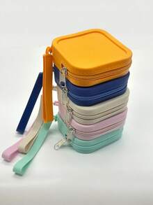 硅胶零钱小方包便携化妆包袋子数据线收纳袋热拉链硬币包多功能硅胶收纳袋口红银行卡耳机收纳袋便捷钥匙包简约款